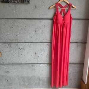 Pink Rose coral maxi dress with knotted cross cross back detail